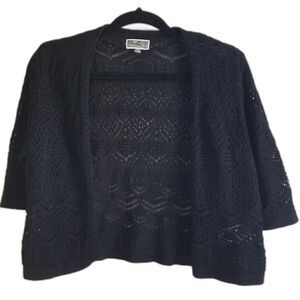 NWOT Black short sleeve open front lattice cardigan witchy fairy summer sz PS